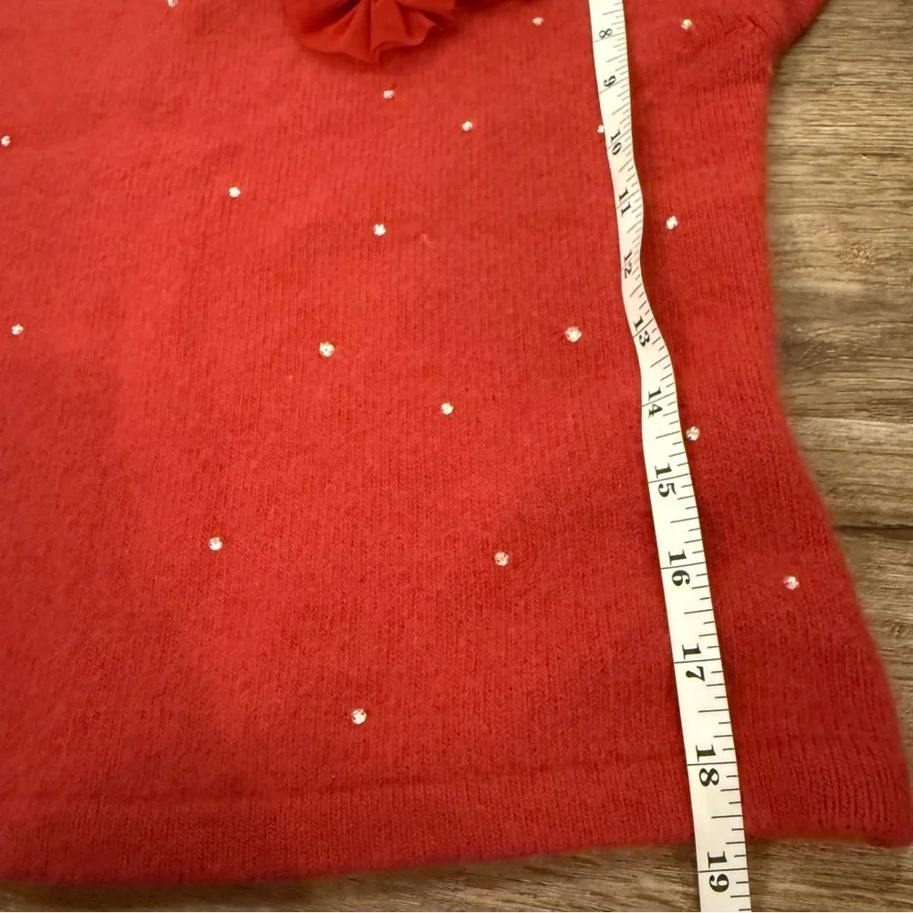Vtg Cropped Sweater Women’s M Red Rabbit Angora Wool Rhinestones Flower Y2K - Picture 6 of 7